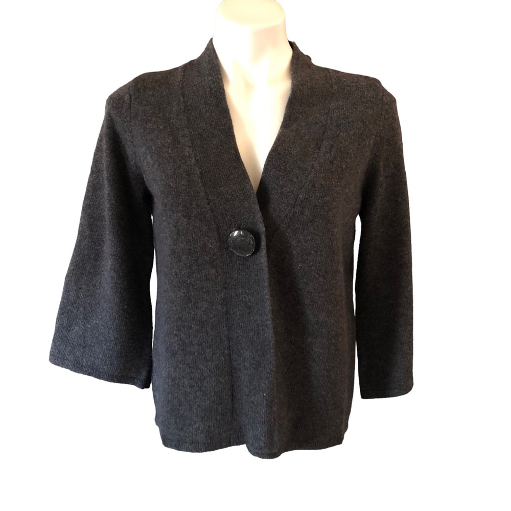 Sarah Spencer Charcoal Gray Lambswool and Angora Blend One Button Cardigan